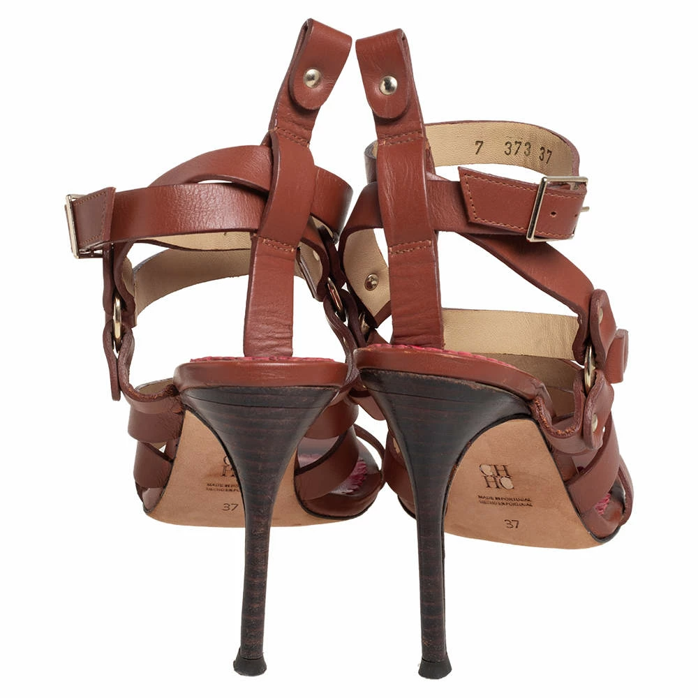 Carolina Herrera Caroline Herrera Brown Leather Ankle Strap Sandals Size 37 Women