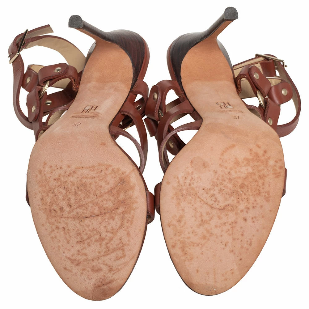Carolina Herrera Caroline Herrera Brown Leather Ankle Strap Sandals Size 37 Women