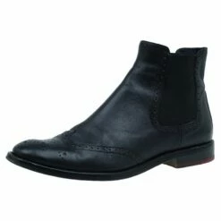 Carolina Herrera Black Leather Brogue Ankle Boots Size 37 Women