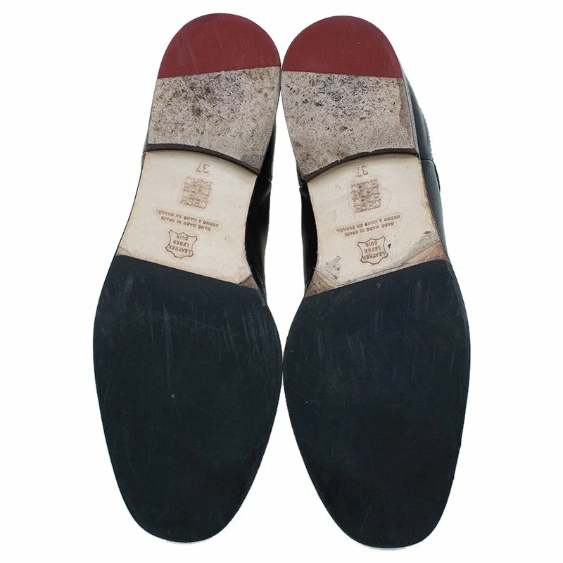 Carolina Herrera Black Leather Brogue Ankle Boots Size 37 Women