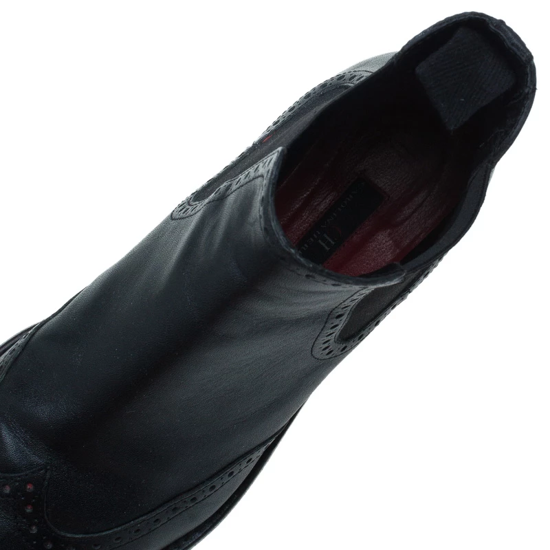 Carolina Herrera Black Leather Brogue Ankle Boots Size 37 Women