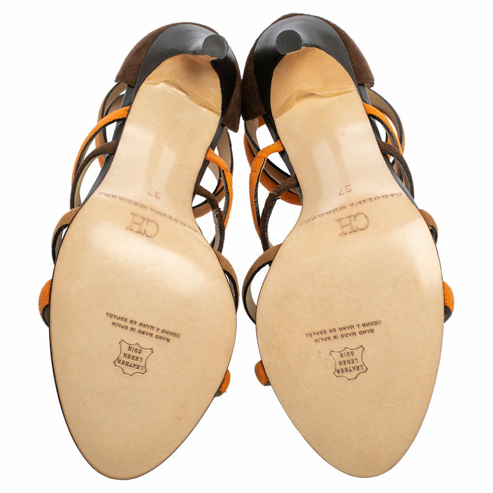 Carolina Herrera Brown/Orange Suede Strappy Sandals Size 37 Women