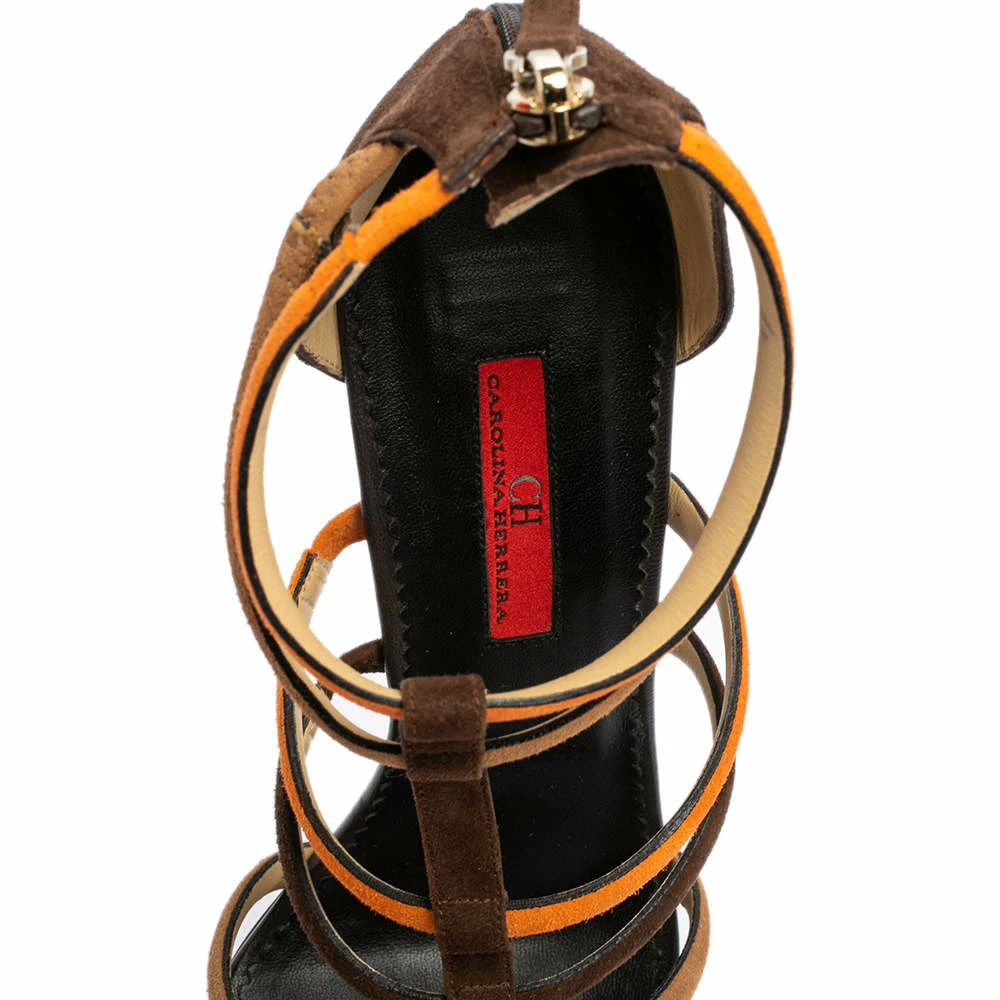 Carolina Herrera Brown/Orange Suede Strappy Sandals Size 37 Women