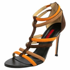 Carolina Herrera Brown/Orange Suede Strappy Sandals Size 37 Women
