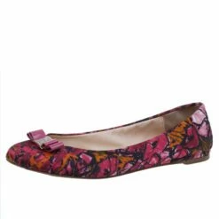 Carolina Herrera Pink Floral Print Bow Ballet Flats Size 39 Women