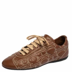 Carolina Herrera Brown Leather Low Top Sneakers Size 38 Women