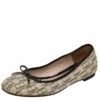 Carolina Herrera Beige/Brown Canvas And Leather Bow Ballet Flats Size 39 Women