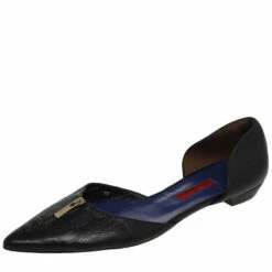 Carolina Herrera Black Leather Pointed Toe Flats Size 39 Women