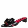 Carolina Herrera Black Patent Leather And Leather Knotted Block Heel Slide Sandals Size 41 Women