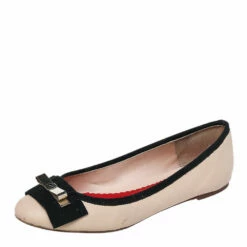 Carolina Herrera Cream Leather Bow Ballet Flats Size 38 Women
