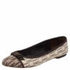 Carolina Herrera Brown/Beige Monogram Canvas Bow Cap Toe Ballet Flats Size 39 Women