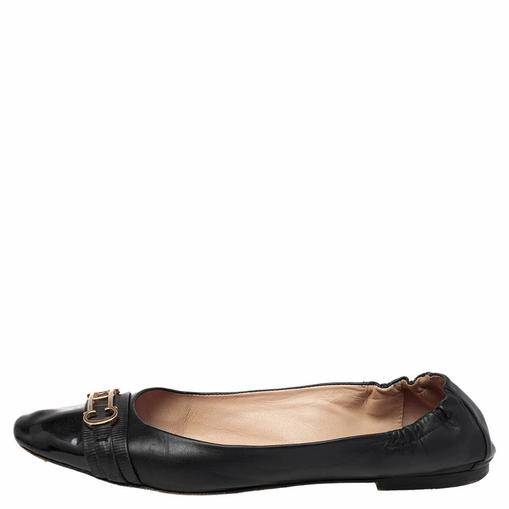 Carolina Herrera Black Leather Cut Out Initials Scrunch Ballet Flats Size 40 Women