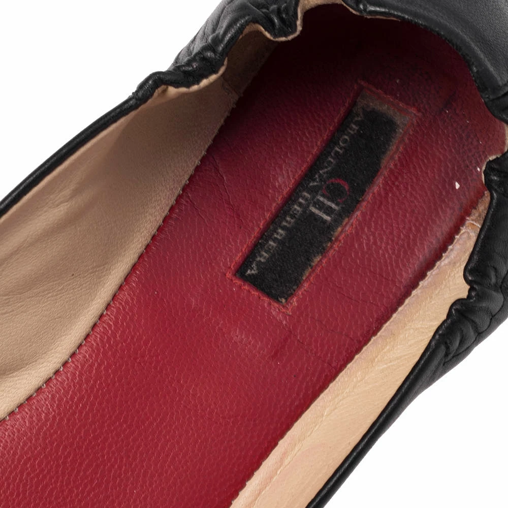 Carolina Herrera Black Leather Cut Out Initials Scrunch Ballet Flats Size 40 Women