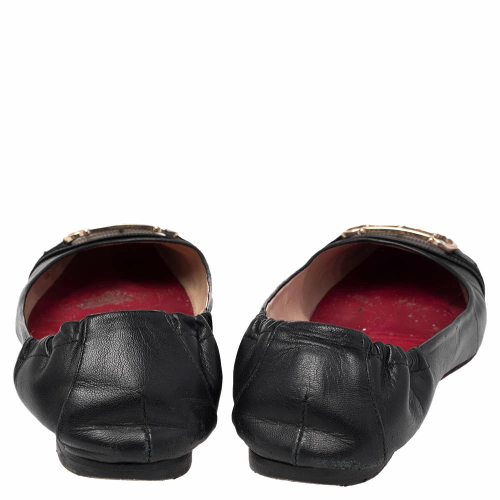 Carolina Herrera Black Leather Cut Out Initials Scrunch Ballet Flats Size 40 Women