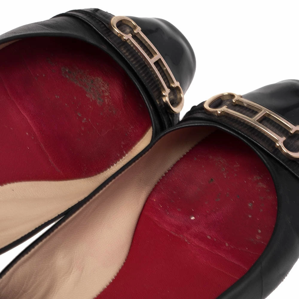 Carolina Herrera Black Leather Cut Out Initials Scrunch Ballet Flats Size 40 Women