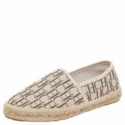 Carolina Herrera Beige Monogram Canvas Espadille Flats Size 36 Women