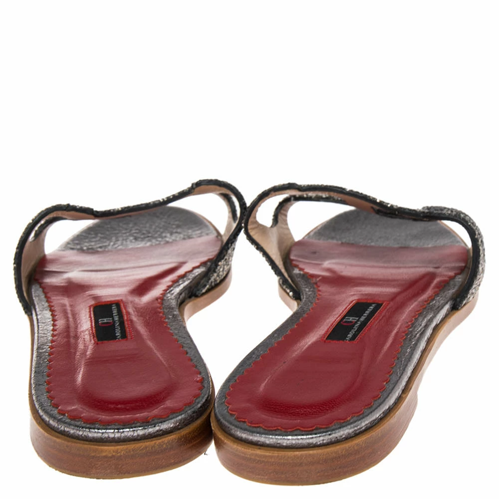 Carolina Herrera Multicolor Crystal Embellished CH Insignia Cutout Slide Flats Size 38 Women