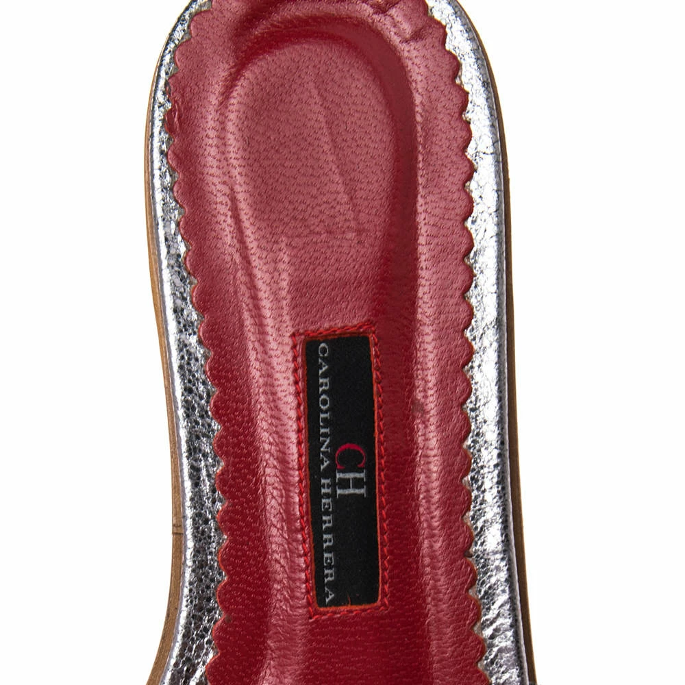 Carolina Herrera Multicolor Crystal Embellished CH Insignia Cutout Slide Flats Size 38 Women