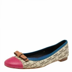 Carolina Herrera Multicolor Monogram Canvas And Leather Cap Toe Bow Ballet Flats Size 38 Women