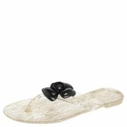 Carolina Herrera Black/Transparent Jelly Camellia Thong Sandals Size 39 Women