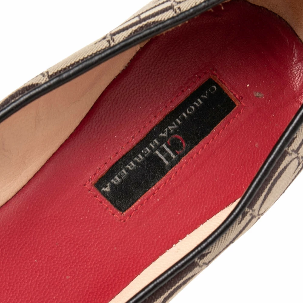 Carolina Herrera Brown/Beige Signature Canvas Logo Smoking Slippers Size 36 Women