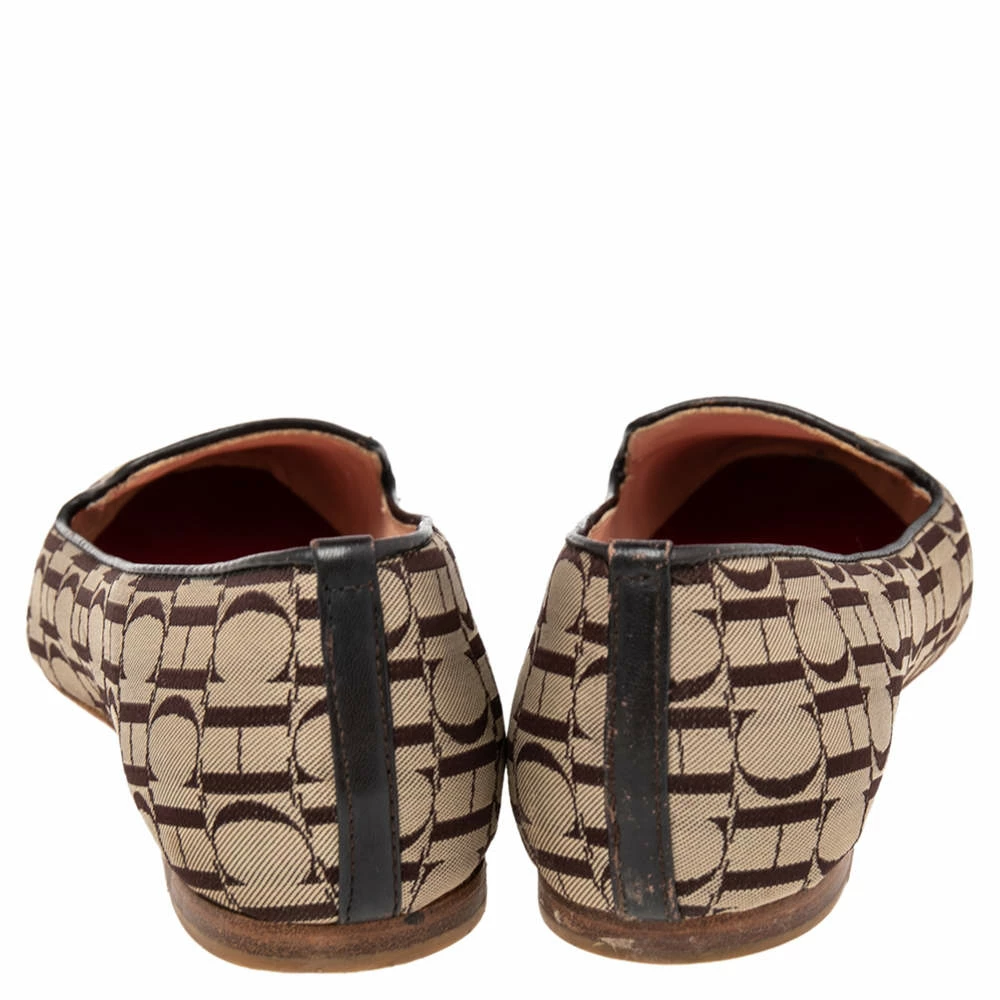 Carolina Herrera Brown/Beige Signature Canvas Logo Smoking Slippers Size 36 Women