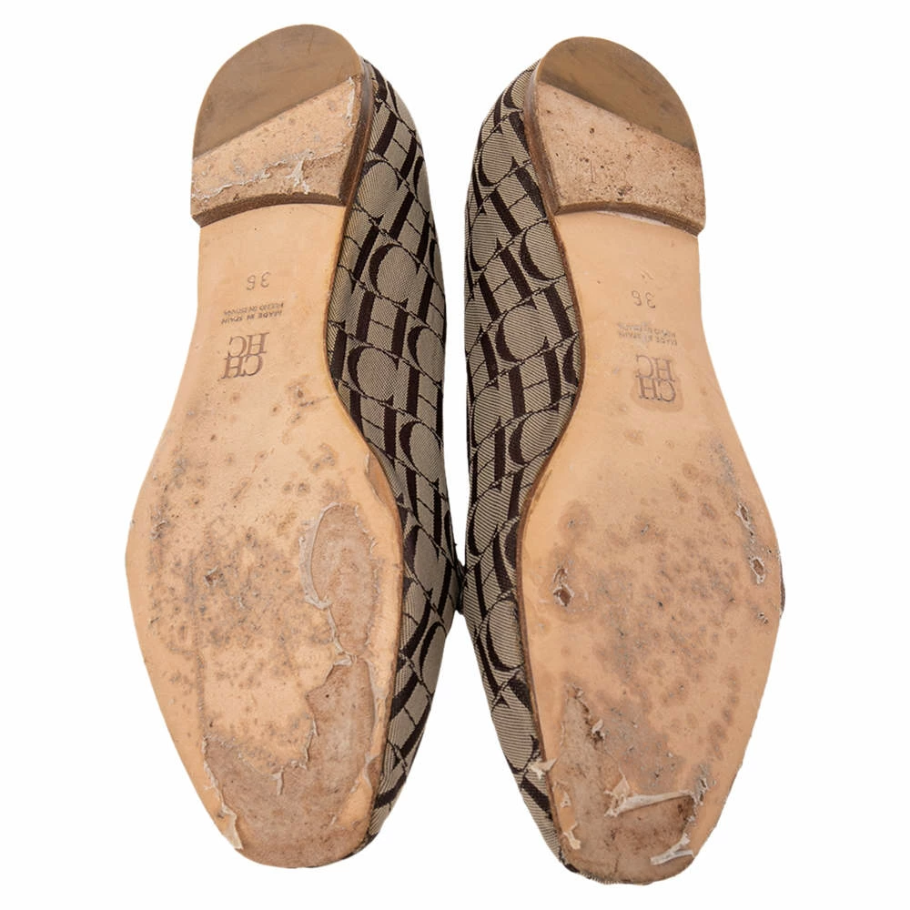 Carolina Herrera Brown/Beige Signature Canvas Logo Smoking Slippers Size 36 Women