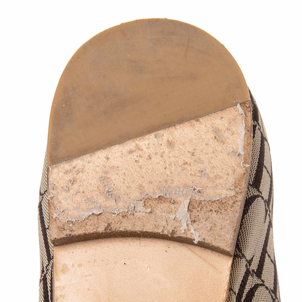 Carolina Herrera Brown/Beige Signature Canvas Logo Smoking Slippers Size 36 Women
