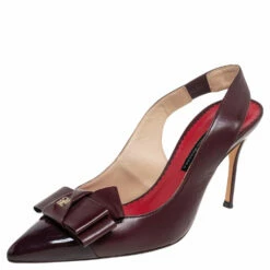 Carolina Herrera Burgundy Leather Bow Detail Slingback Sandals Size 38 Women
