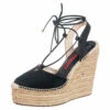 Carolina Herrera Black Suede And Leather Criss Cross Wedge Espadrille Ankle Strap Sandals Size 40 Women