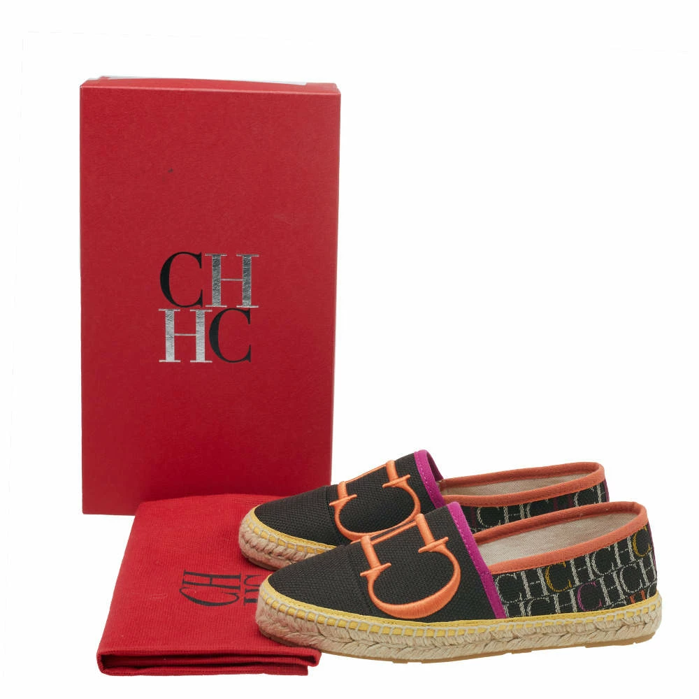 Carolina Herrera Brown Logo Embroidered Fabric Cap Toe Espadrilles Flats Size 35 Women