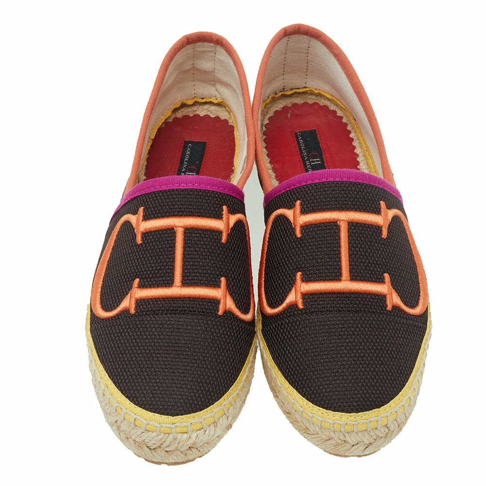 Carolina Herrera Brown Logo Embroidered Fabric Cap Toe Espadrilles Flats Size 35 Women