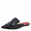 Carolina Herrera Black Satin Embellished Mule Sandals Size 38 Women
