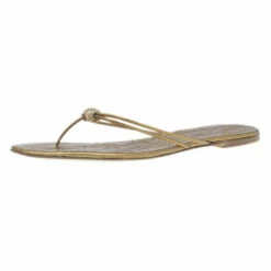 Carolina Herrera Gold Monogram Leather Thong Sandals Size 40 Women