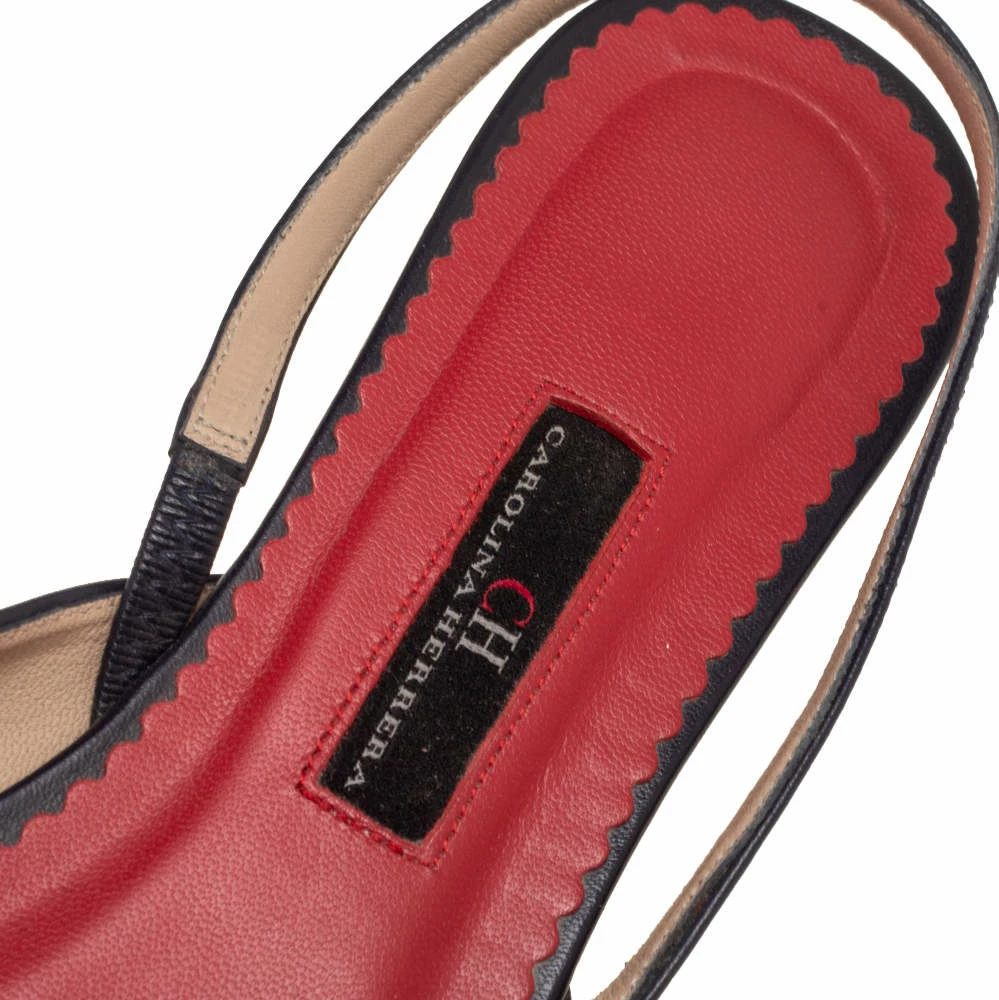 Carolina Herrera Dark Blue Leather Logo Flat Slingback Flat Size 38 Women