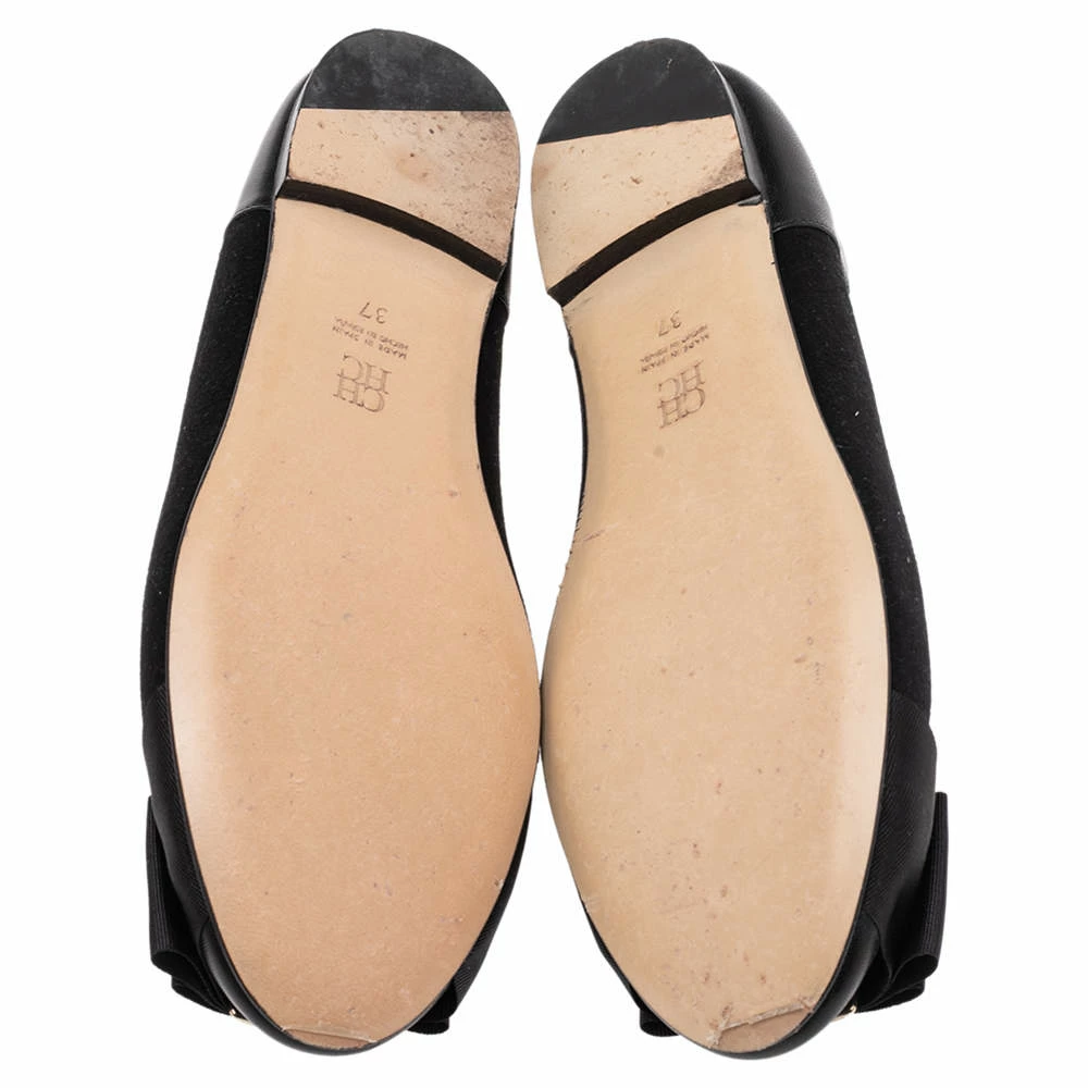 Carolina Herrera Black Suede And Leather Bow Ballet Flats Size 37 Women