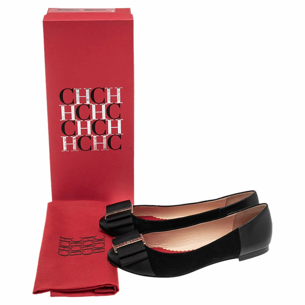 Carolina Herrera Black Suede And Leather Bow Ballet Flats Size 37 Women
