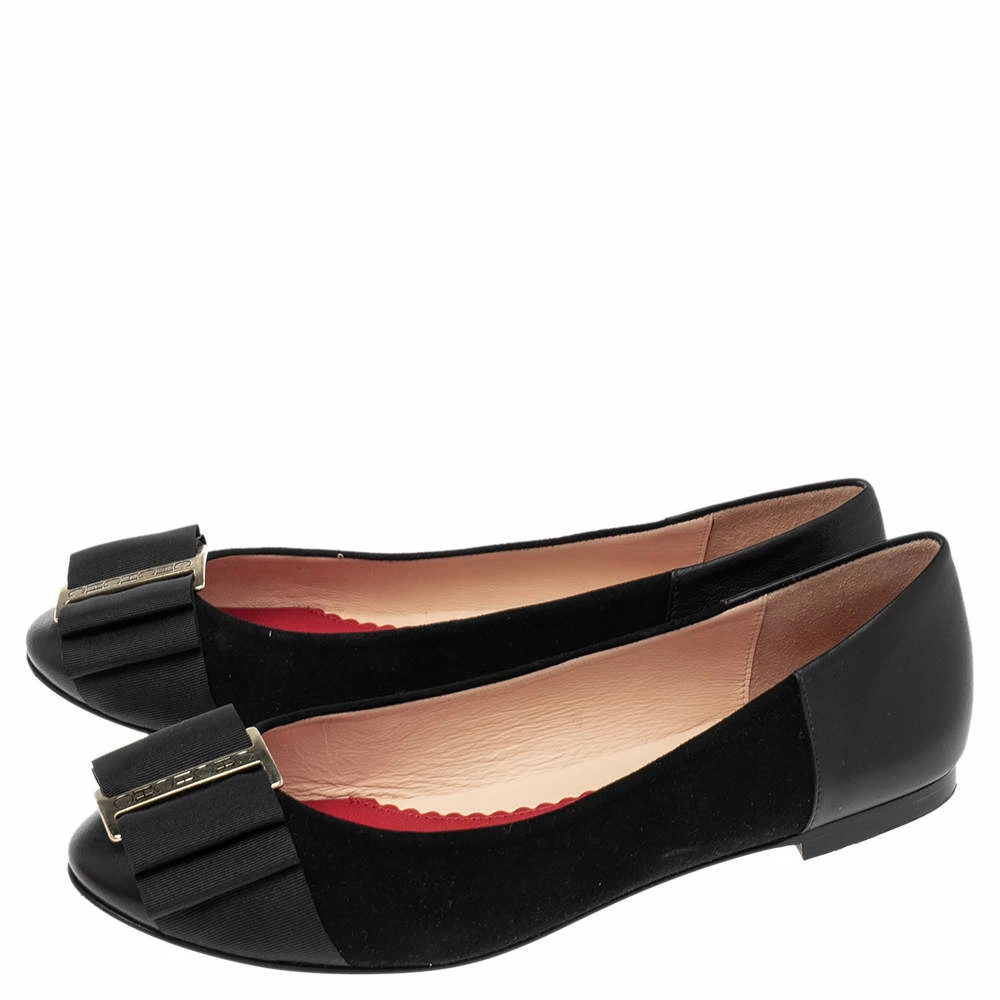 Carolina Herrera Black Suede And Leather Bow Ballet Flats Size 37 Women