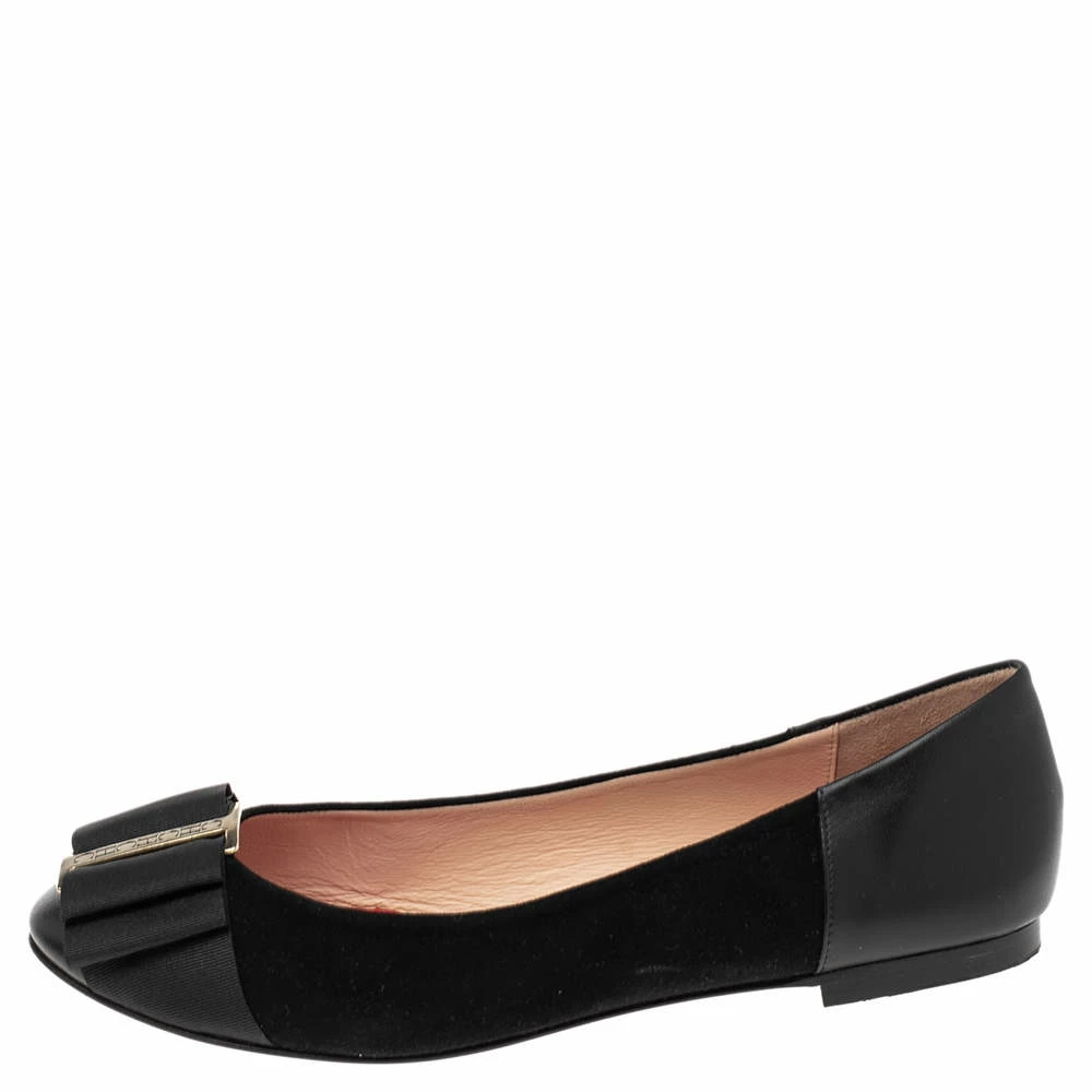 Carolina Herrera Black Suede And Leather Bow Ballet Flats Size 37 Women