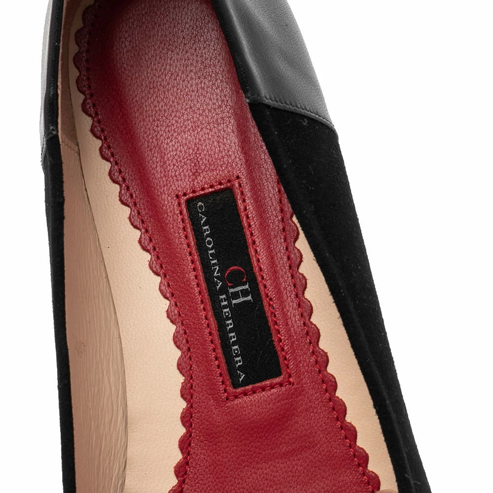 Carolina Herrera Black Suede And Leather Bow Ballet Flats Size 37 Women