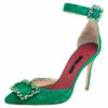 Carolina Herrera Green Lace And Satin Crystal Embellished Ankle Strap Pumps Size 36 Women