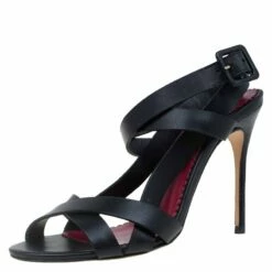 Carolina Herrera Black Leather Strappy Sandals Size 37 Women
