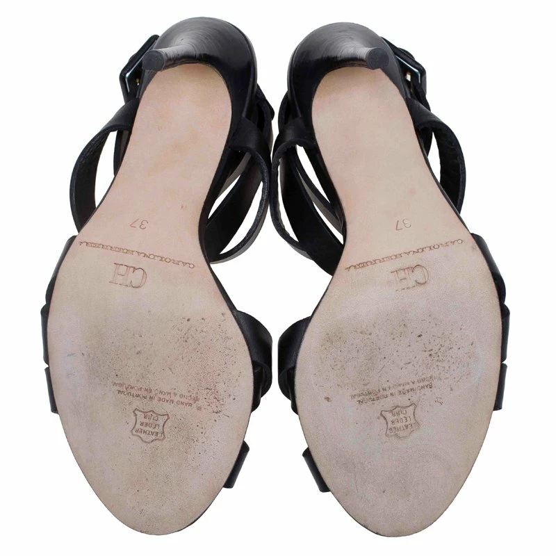 Carolina Herrera Black Leather Strappy Sandals Size 37 Women