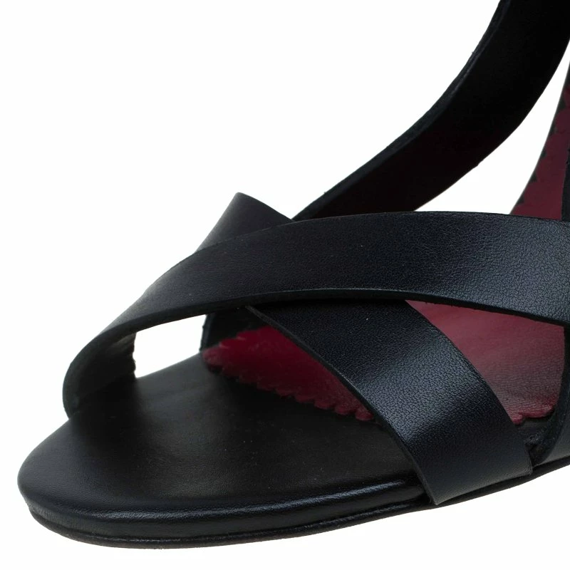 Carolina Herrera Black Leather Strappy Sandals Size 37 Women