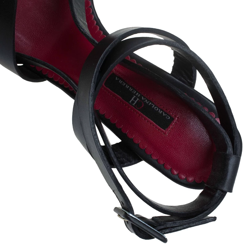 Carolina Herrera Black Leather Strappy Sandals Size 37 Women