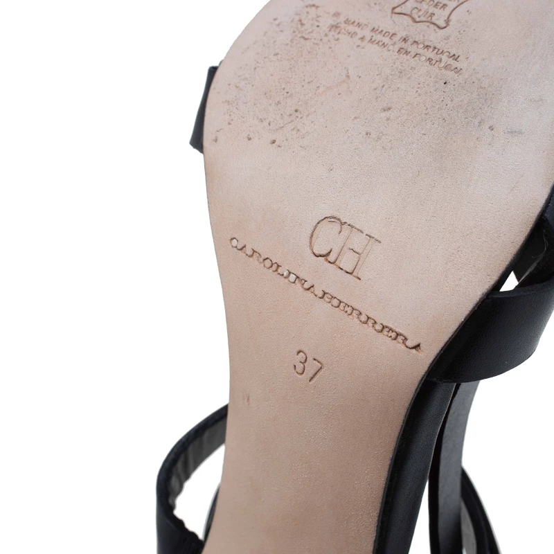 Carolina Herrera Black Leather Strappy Sandals Size 37 Women