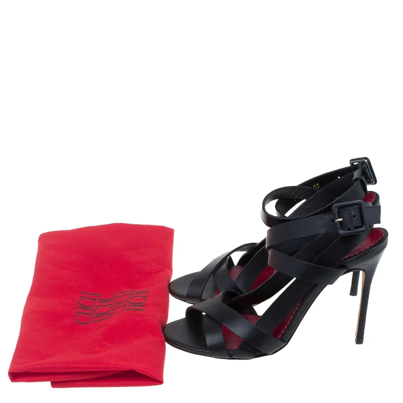Carolina Herrera Black Leather Strappy Sandals Size 37 Women