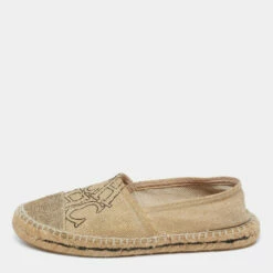 Carolina Herrera Metallic Gold Canvas Espadrille Flats Size 38 Women