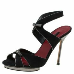 Carolina Herrera Black Suede And Silver Leather Sandals Size 38 Women
