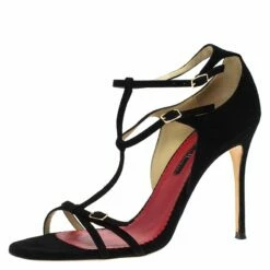 Carolina Herrera Black Suede Strappy Sandals Size 40 Women